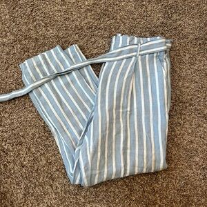 LOFT- Blue and White Pant- Linen Blend with Tie- Vertical Stripe- NEVER WORN